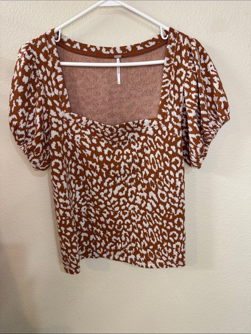 Free People Rust and White Leopard Square Neck Tee